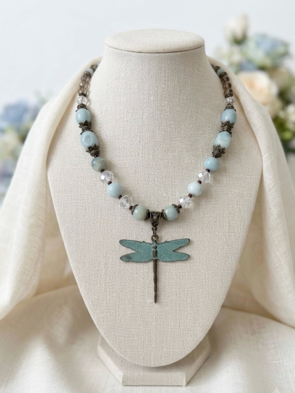 Boutique OOAK Amazonite, Crystal & Dragonfly Pendant Necklace 18”🌵 - Picture 8 of 13